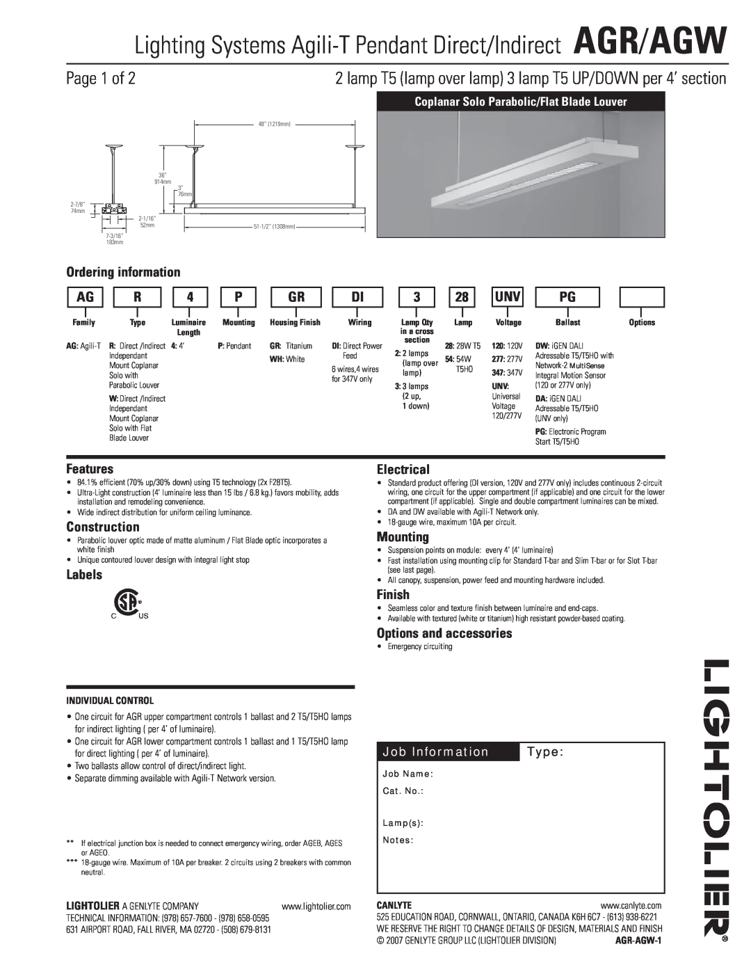 Lightolier AGR, AGW manual Page 1 of 