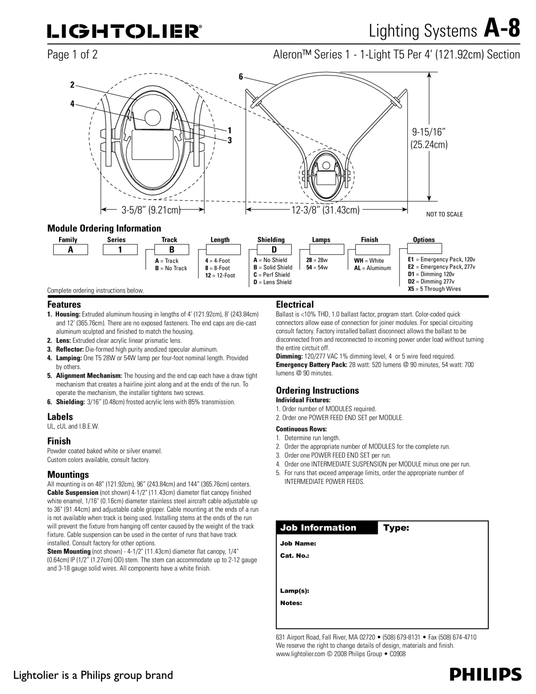 Lightolier A-8 manual Module Ordering Information, Features, Labels, Finish, Mountings, Electrical, Ordering Instructions 