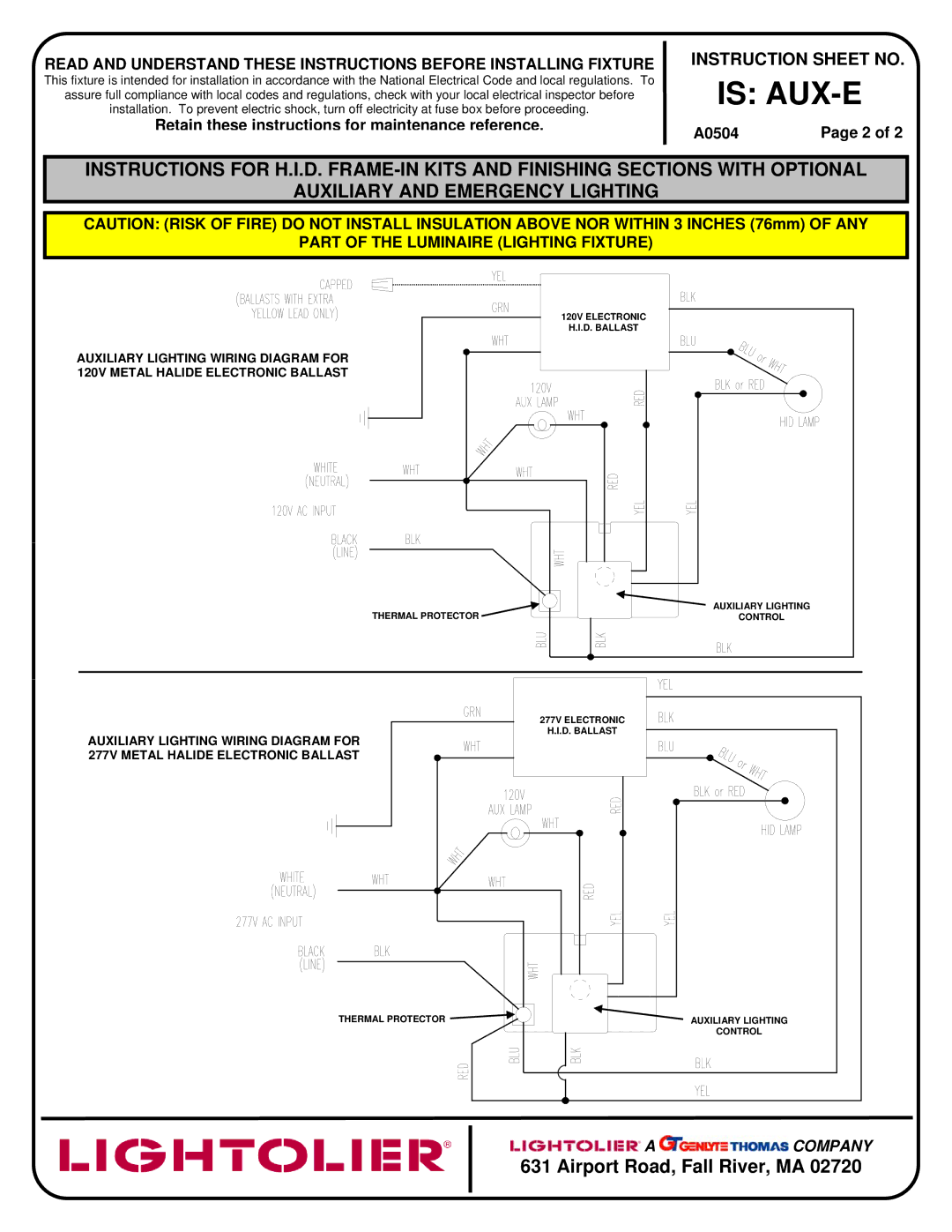 Lightolier AUX-E instruction sheet Control 