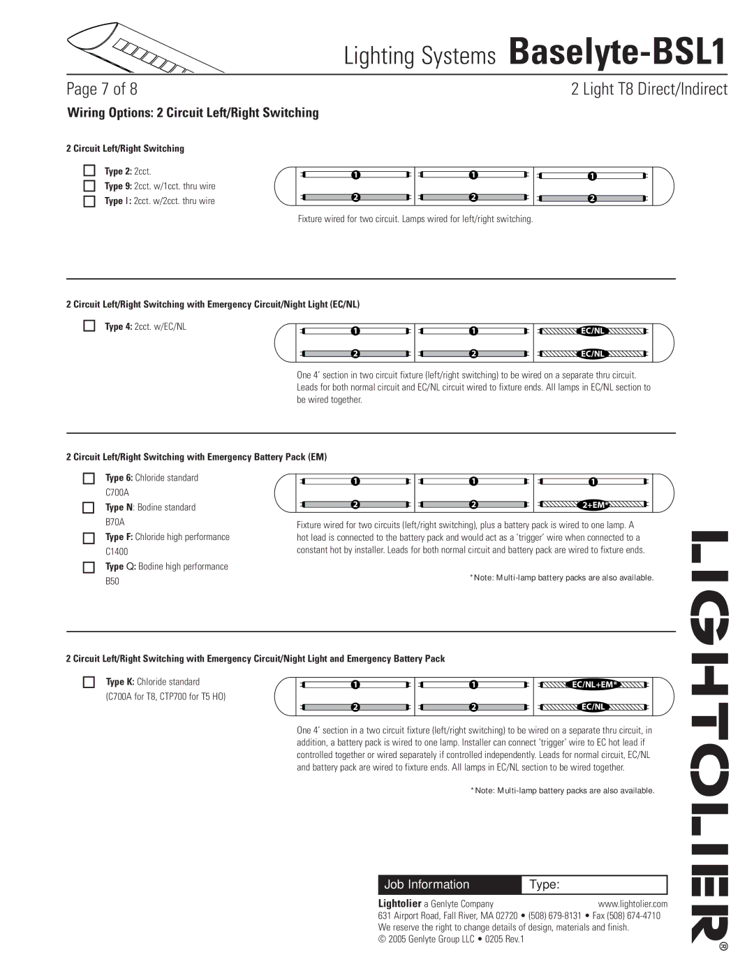 Lightolier Baselyte-BSL1 Wiring Options 2 Circuit Left/Right Switching, Circuit Left/Right Switching Type 2 2cct,  % 