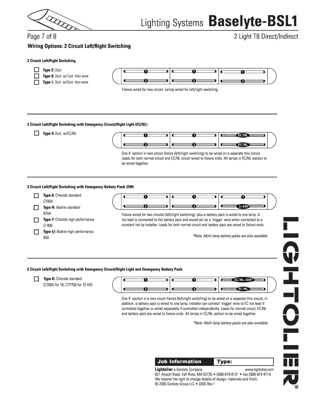 Lightolier Baselyte-BSL1 Wiring Options 2 Circuit Left/Right Switching, Circuit Left/Right Switching Type 2 2cct, Page of 
