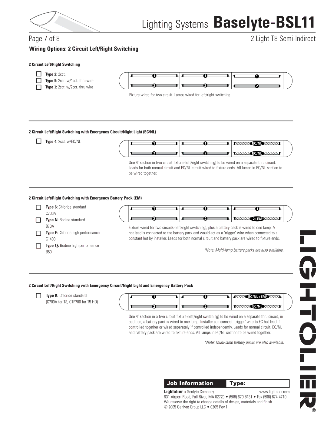 Lightolier Baselyte-BSL11 Wiring Options 2 Circuit Left/Right Switching, Circuit Left/Right Switching Type 2 2cct,  % 