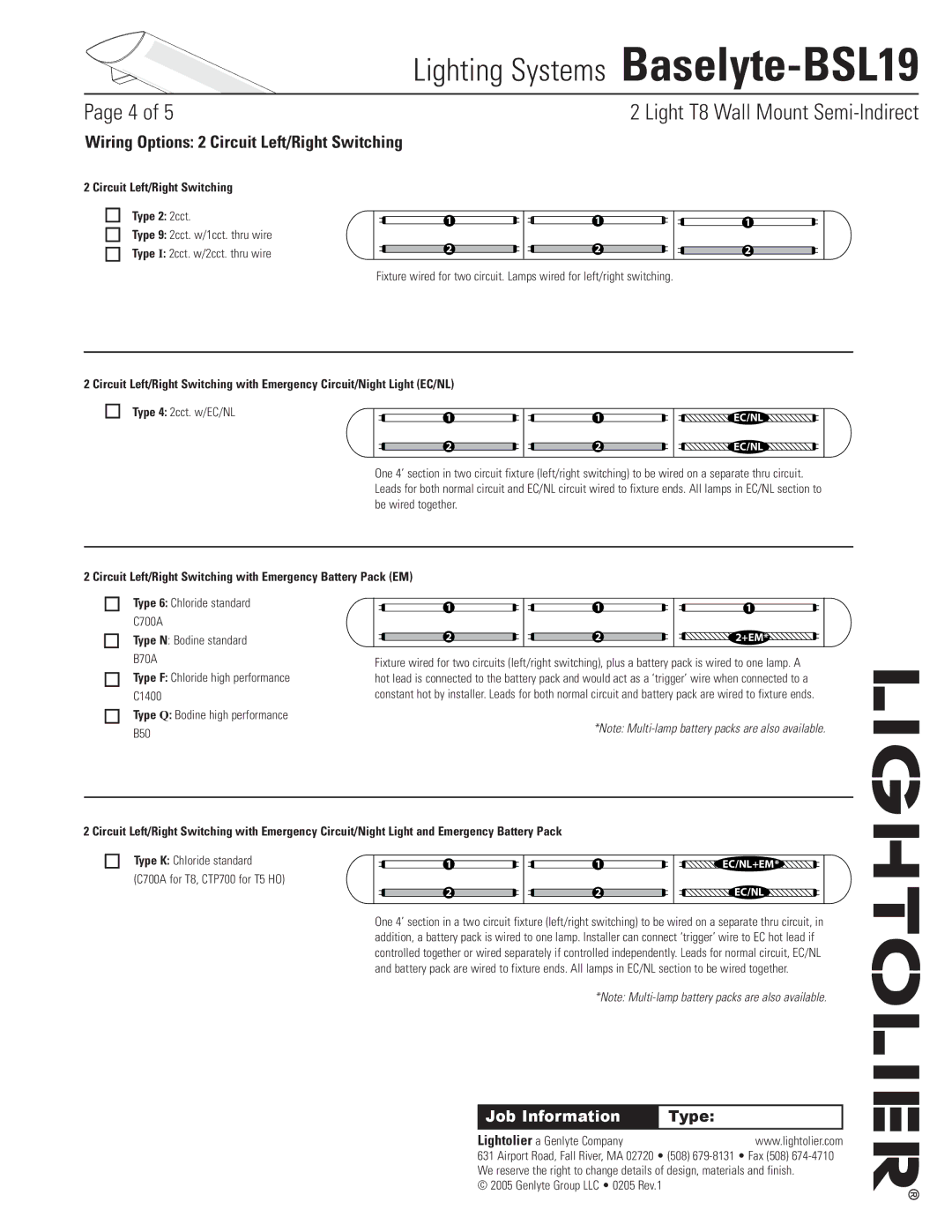 Lightolier Baselyte-BSL19 Wiring Options 2 Circuit Left/Right Switching, Circuit Left/Right Switching Type 2 2cct,  % 