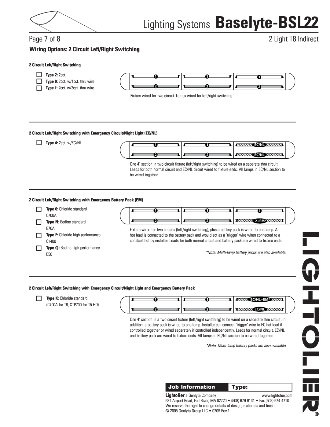 Lightolier Baselyte-BSL22 Wiring Options 2 Circuit Left/Right Switching, Circuit Left/Right Switching Type 2 2cct, Page of 