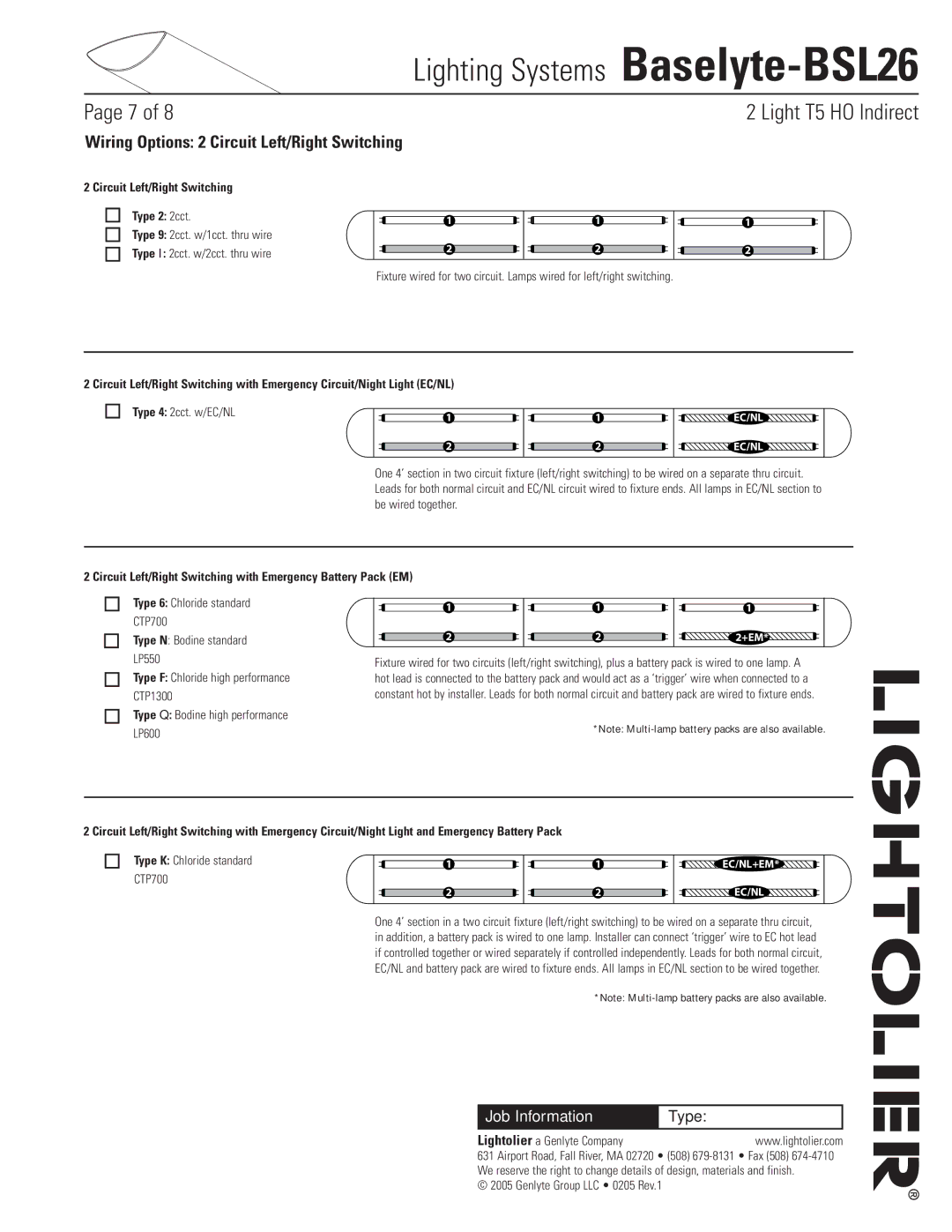 Lightolier Baselyte-BSL26 Wiring Options 2 Circuit Left/Right Switching, Circuit Left/Right Switching Type 2 2cct,  % 