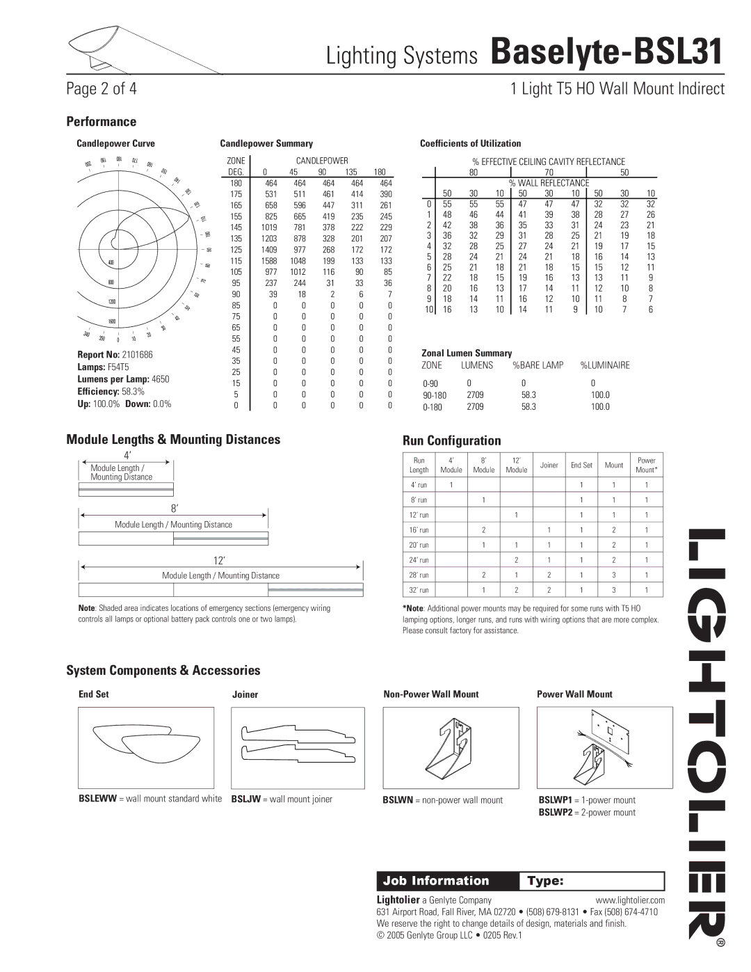 Lightolier Baselyte-BSL31 specifications Performance, Module Lengths & Mounting Distances, Run Configuration 