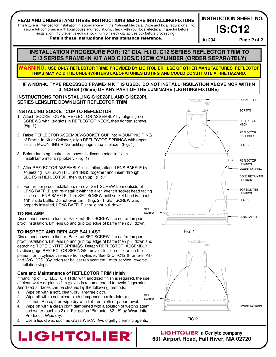 Lightolier instruction sheet ISC12 