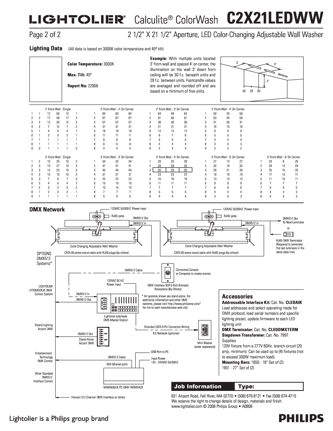 Lightolier C2X21LEDWW Page 2 of, DMX Network, Accessories, Type, based on a minimum of five units, lighting unit, Supplies 