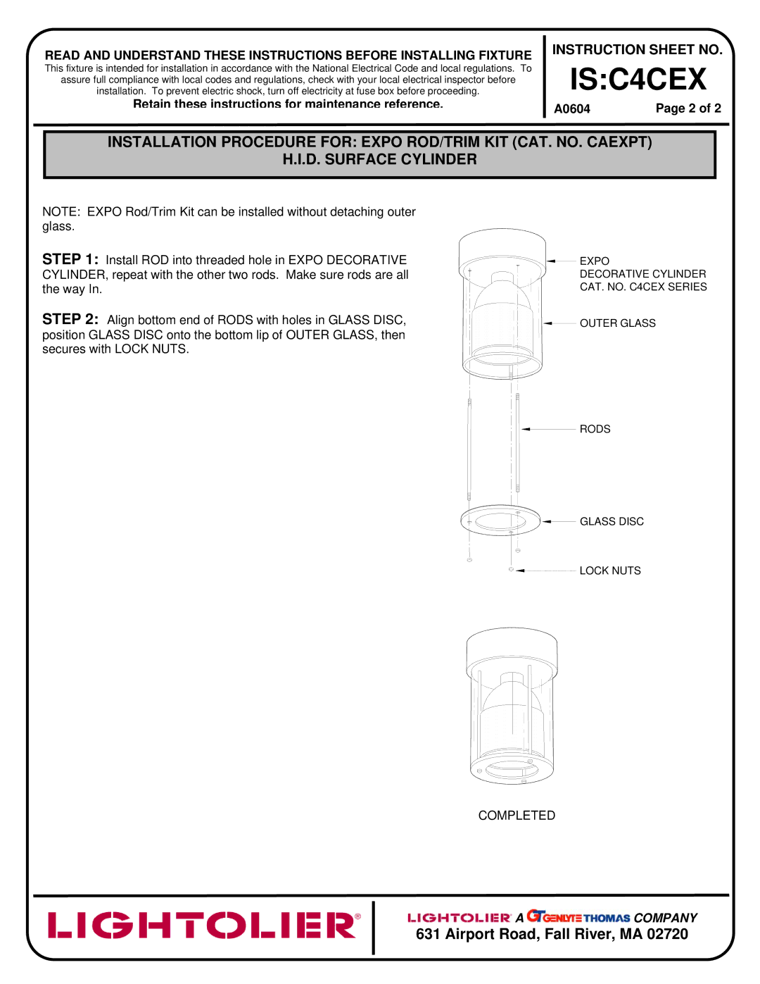 Lightolier C4CEX instruction sheet Completed 