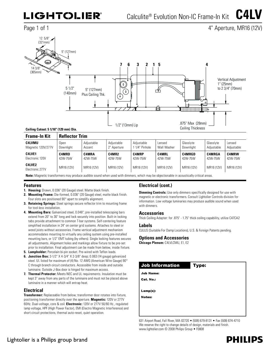 Lightolier manual Calculite Evolution Non-IC Frame-In Kit C4LV 
