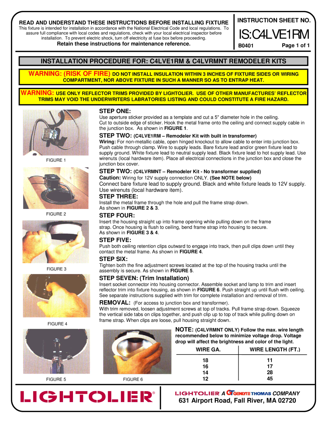 Lightolier instruction sheet ISC4LVE1RM 