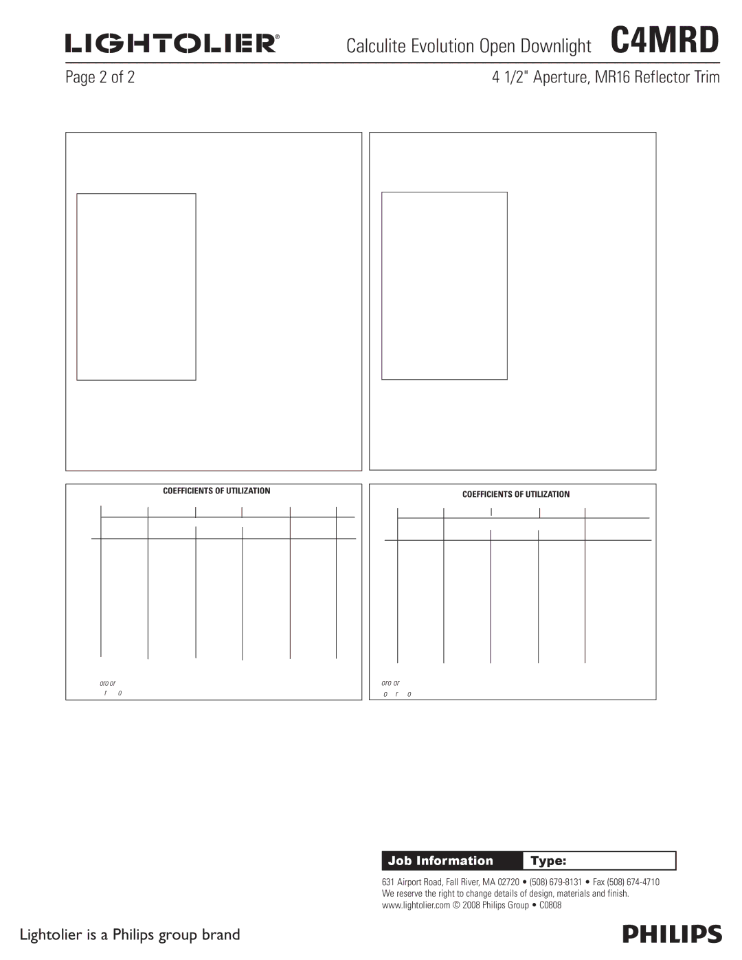 Lightolier specifications Calculite Evolution Open Downlight C4MRD 