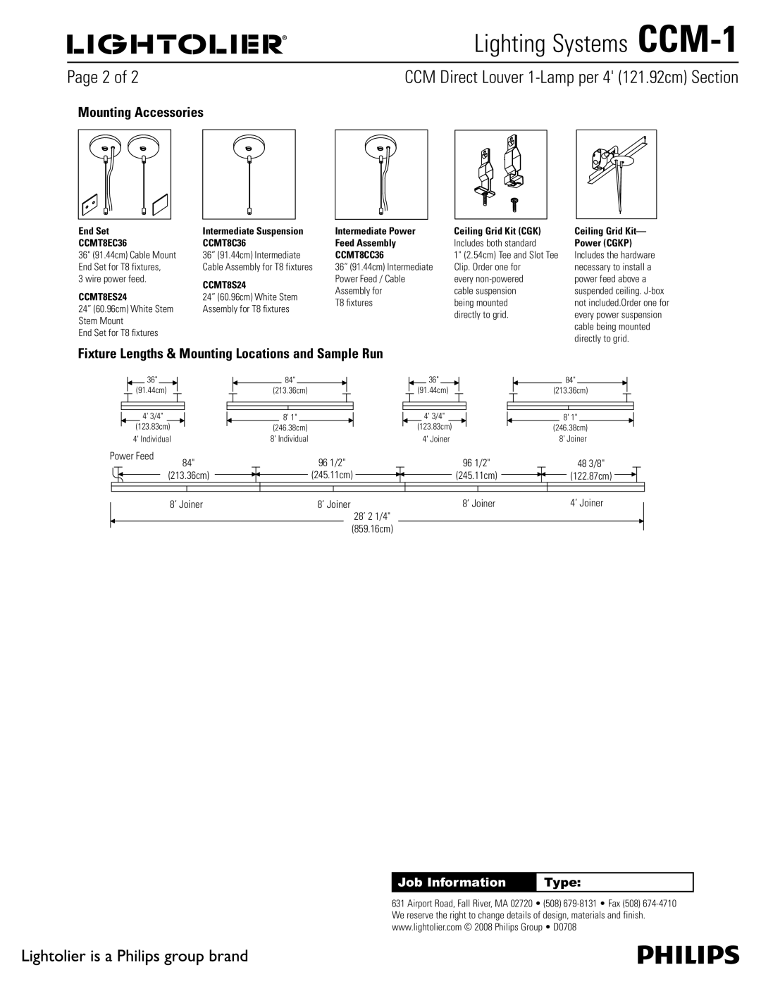 Lightolier CCM-1 manual Mounting Accessories, Fixture Lengths & Mounting Locations and Sample Run 