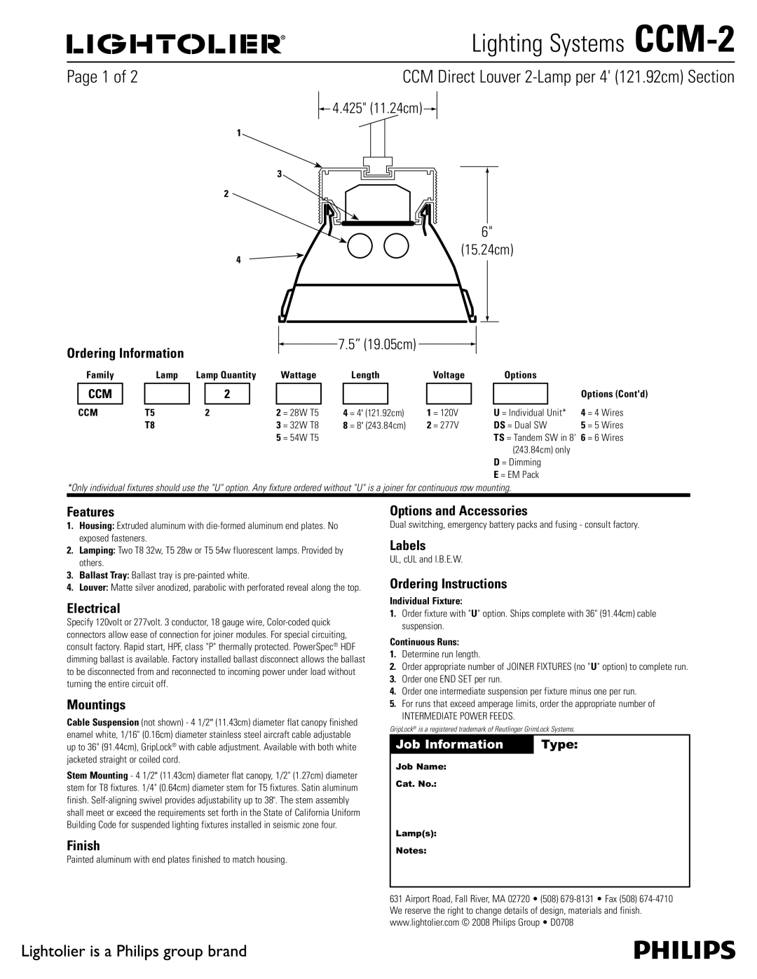 Lightolier CCM-2 manual Ordering Information, Features, Electrical, Mountings, Finish, Options and Accessories, Labels 