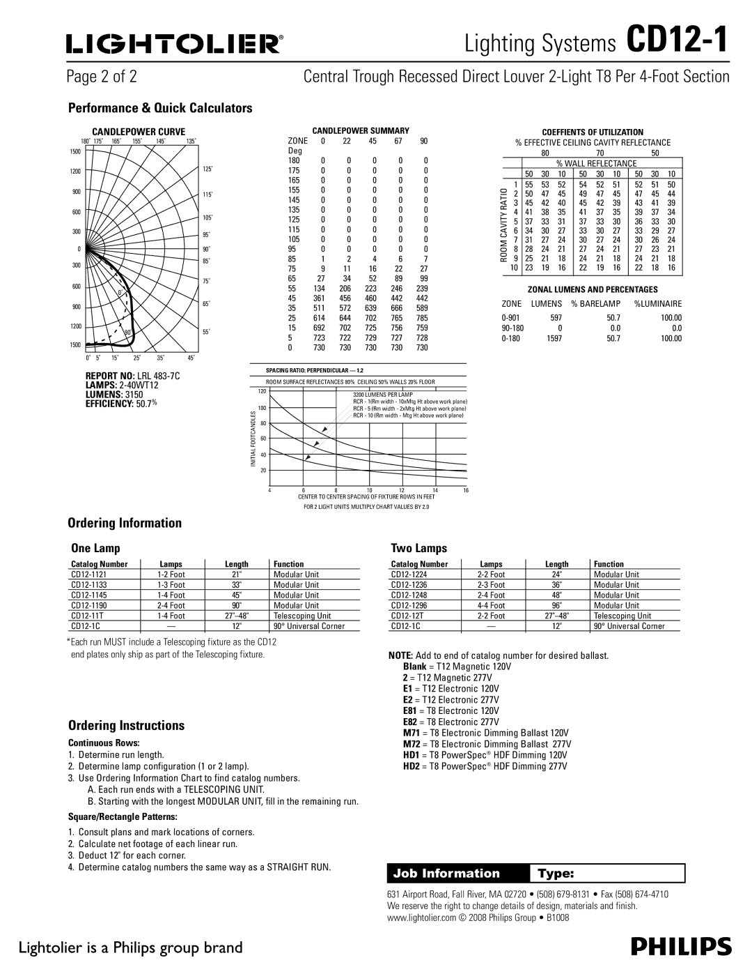 Lightolier CD12-1 manual Ordering Information, Ordering Instructions 