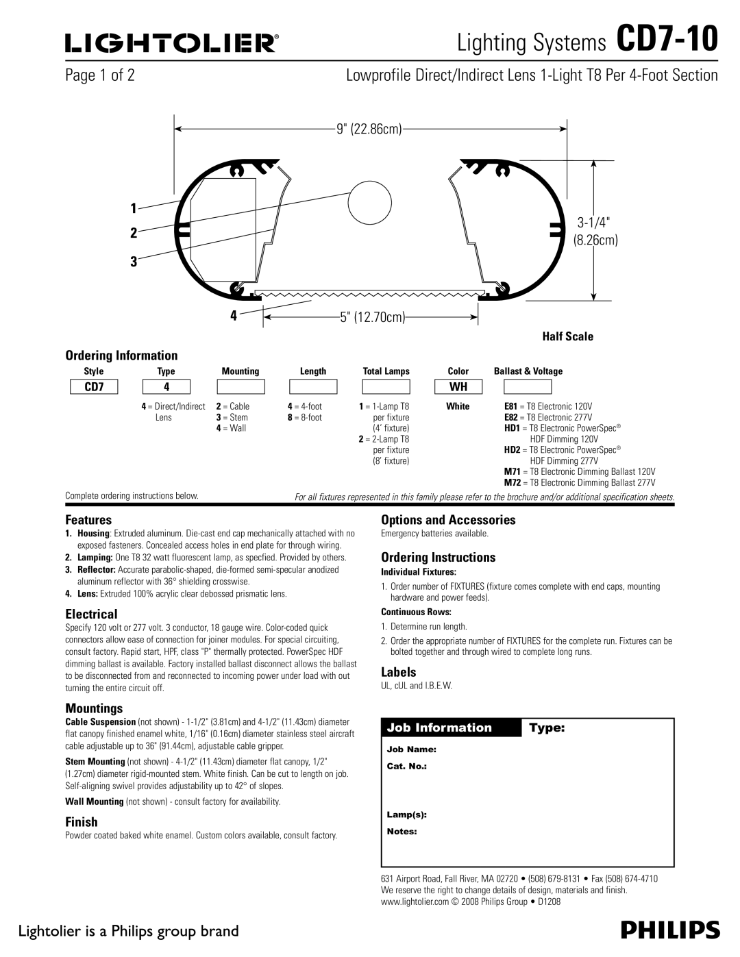 Lightolier CD7-10 brochure Ordering Information, Features, Electrical, Mountings, Finish, Options and Accessories, Labels 