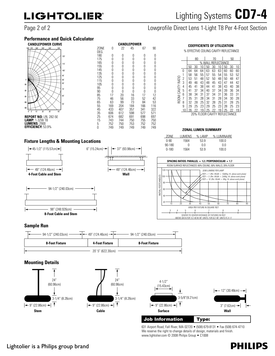 Lightolier CD7-4 brochure Fixture Lengths & Mounting Locations, Sample Run, Mounting Details 