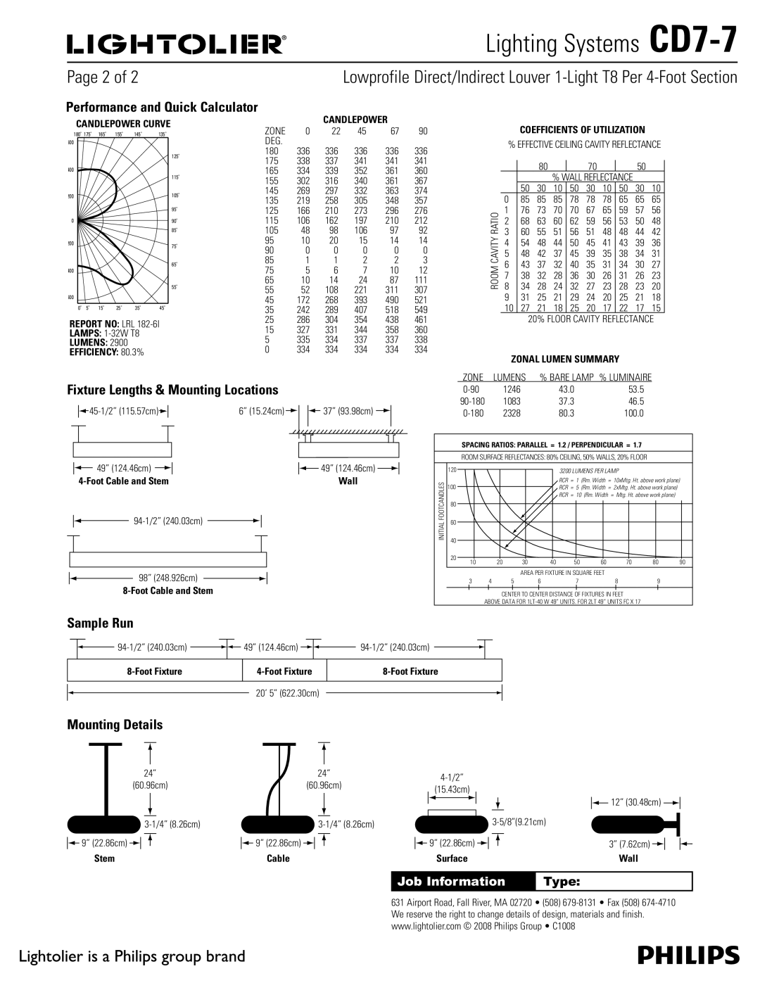 Lightolier CD7-7 brochure Fixture Lengths & Mounting Locations, Sample Run, Mounting Details 