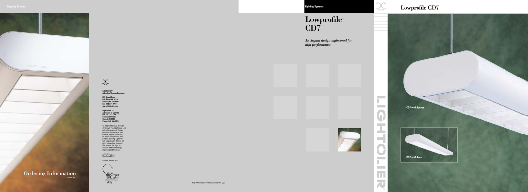 Lightolier CD71283WHE1 brochure Lowproﬁle CD7, Lighting SystemsLighting Systems, CD7 with Louver CD7 with Lens, Lightolier 