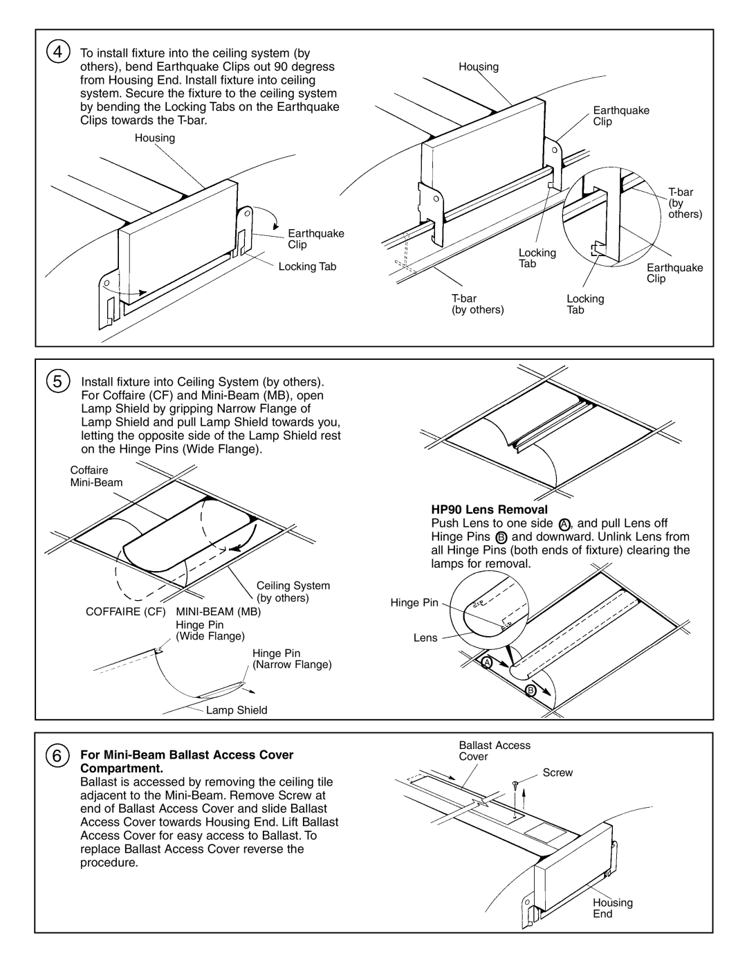 Lightolier MINI-BEAM (MB), COFFAIRE (CF), HP90 (H9) HP90 Lens Removal, For Mini-Beam Ballast Access Cover Compartment 