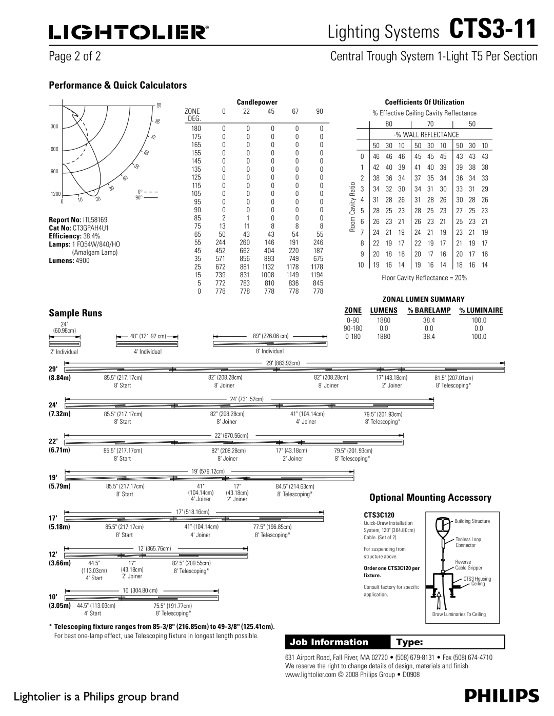 Lightolier CTS3-11 manual Performance & Quick Calculators 