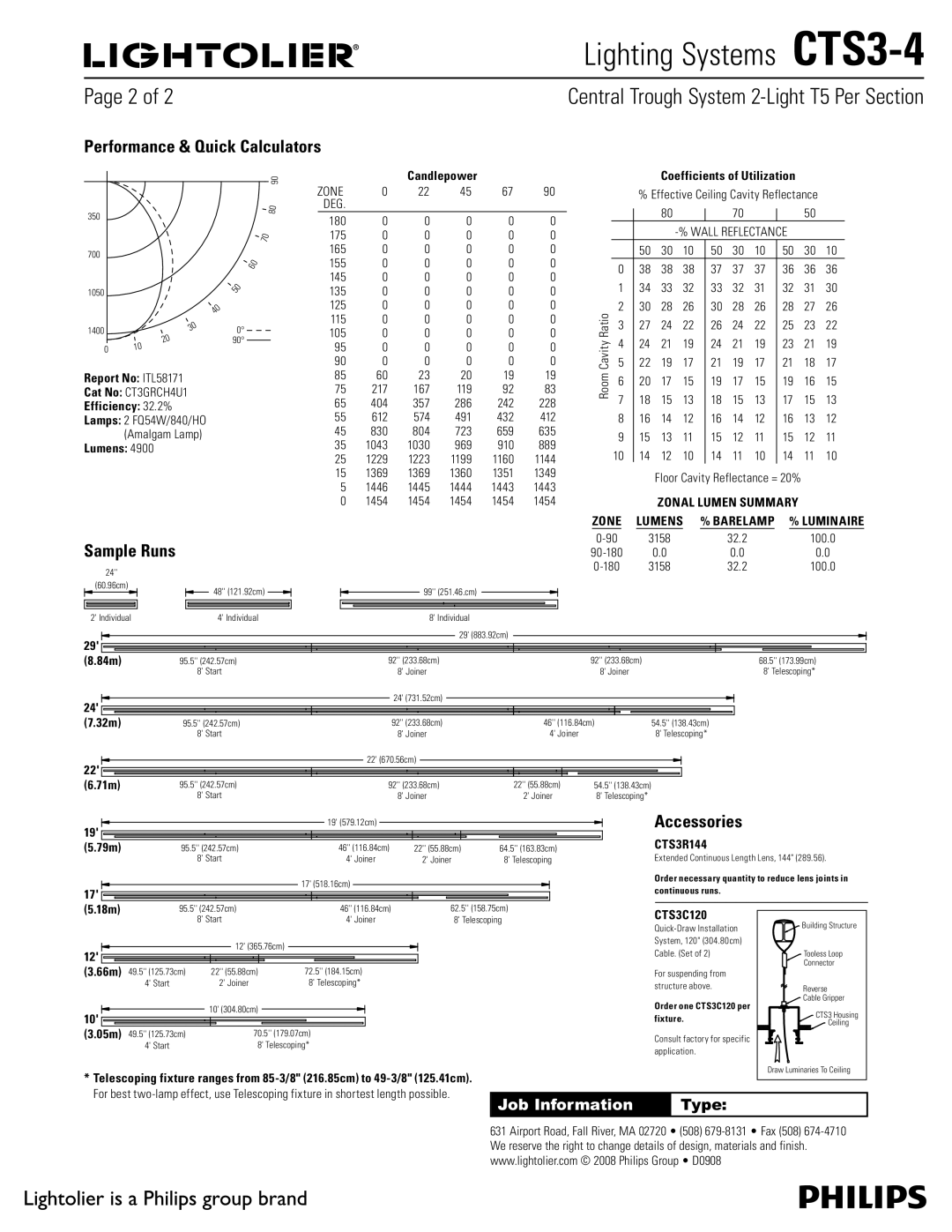 Lightolier CTS3-4 manual Performance & Quick Calculators, Sample Runs, Accessories 