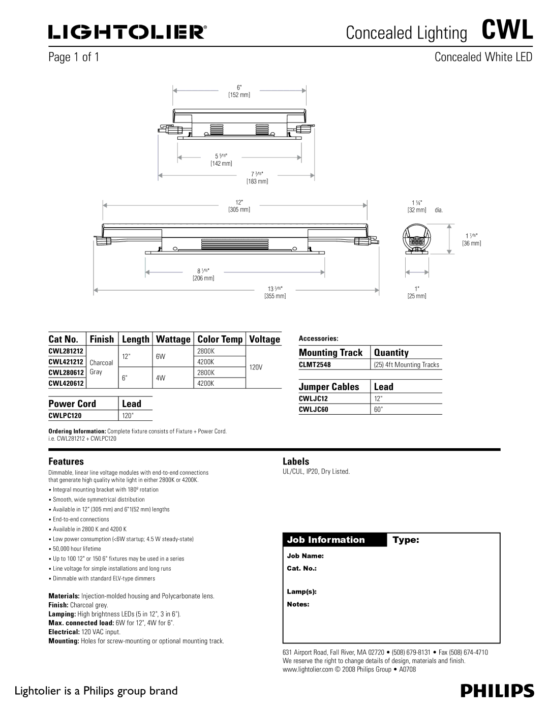 Lightolier manual Concealed Lighting CWL, Concealed White LED 