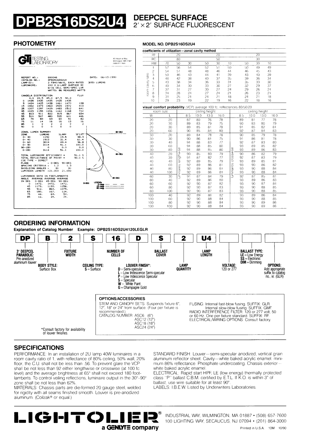 Lightolier DPB2S16DS2U4 Ordering Information, Specifications, LABOPA13RY, ~mr, = S ecular Yhte Paul = ChampagneGold 