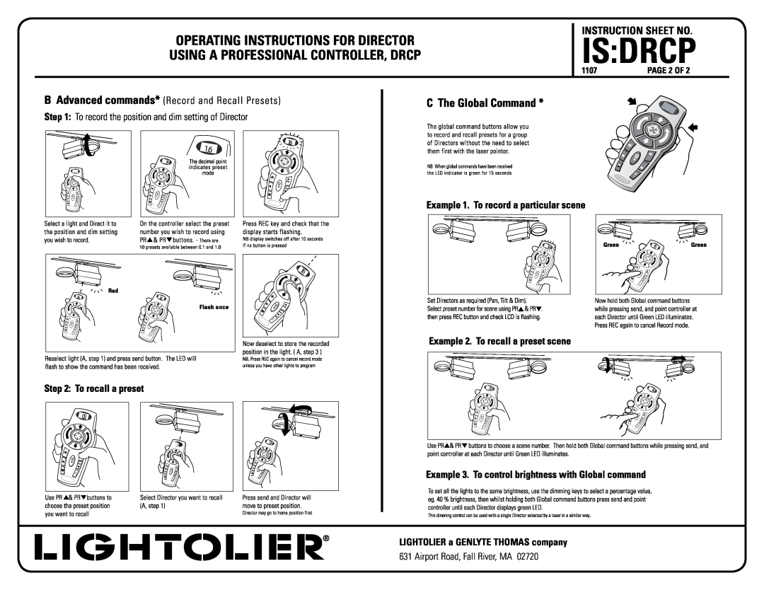 Lightolier DRCP 1107, IS drcp, Instruction Sheet No, Lightolier a genlyte thomas company, Airport Road, Fall River, MA 