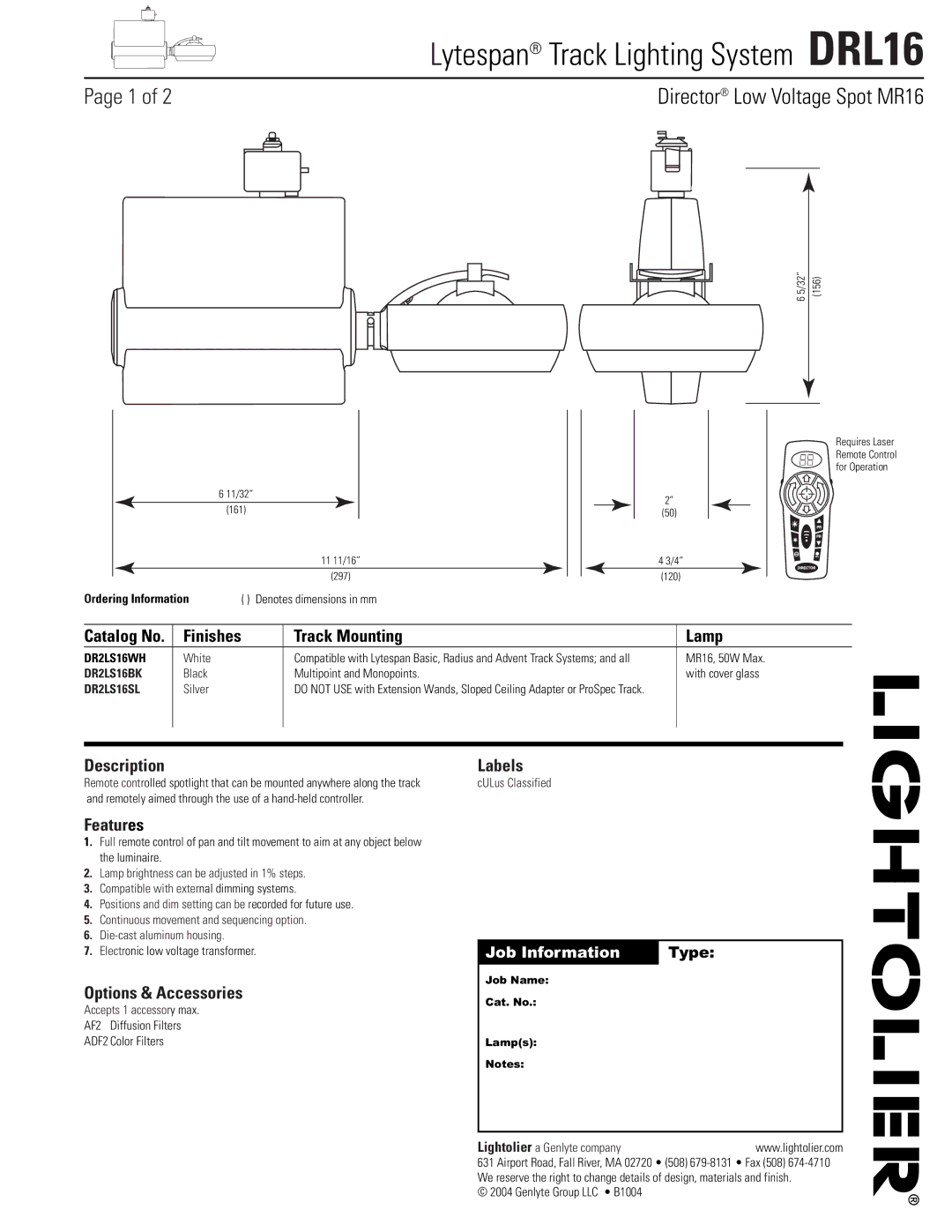 Lightolier DRL16 dimensions Director 