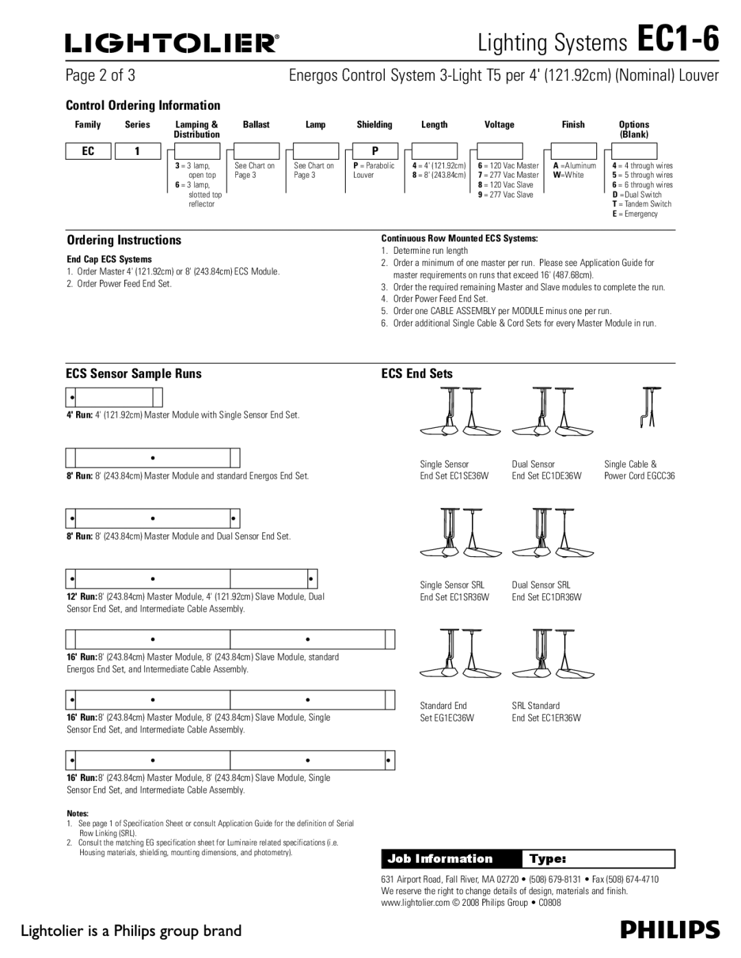 Lightolier EC1-6 specifications Control Ordering Information, Ordering Instructions, ECS Sensor Sample Runs 