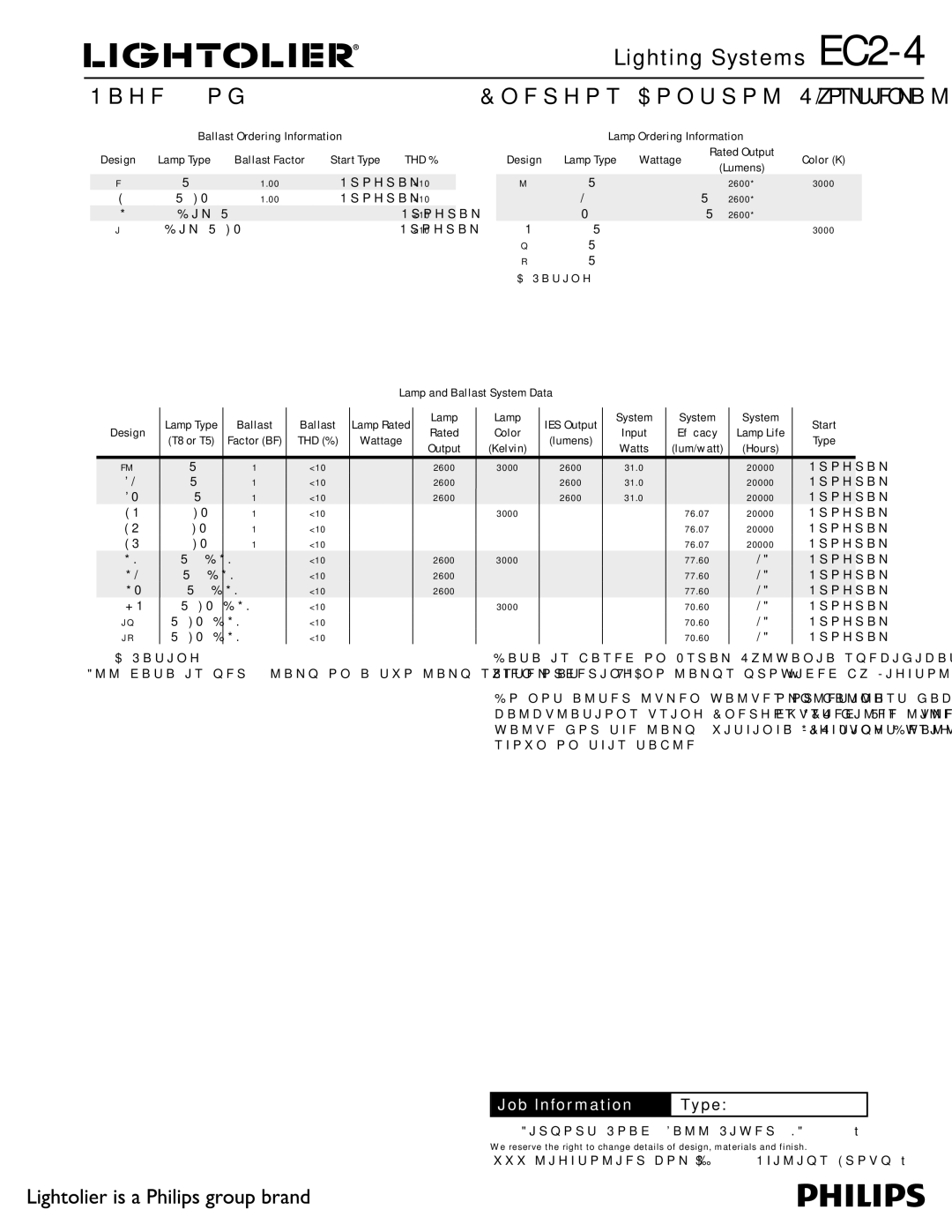 Lightolier EC2-4 specifications Lamp Ordering Information, Lamp and Ballast System Data 