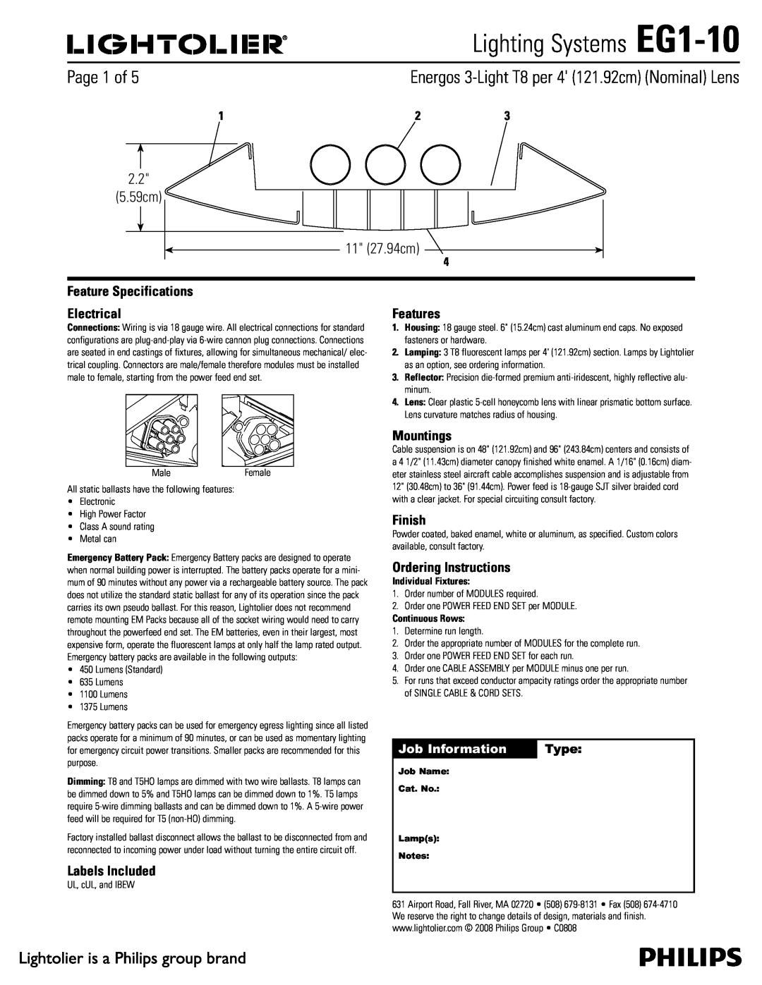 Lightolier specifications Lighting Systems EG1-10,  Dn  Dn, Job Information, Type 