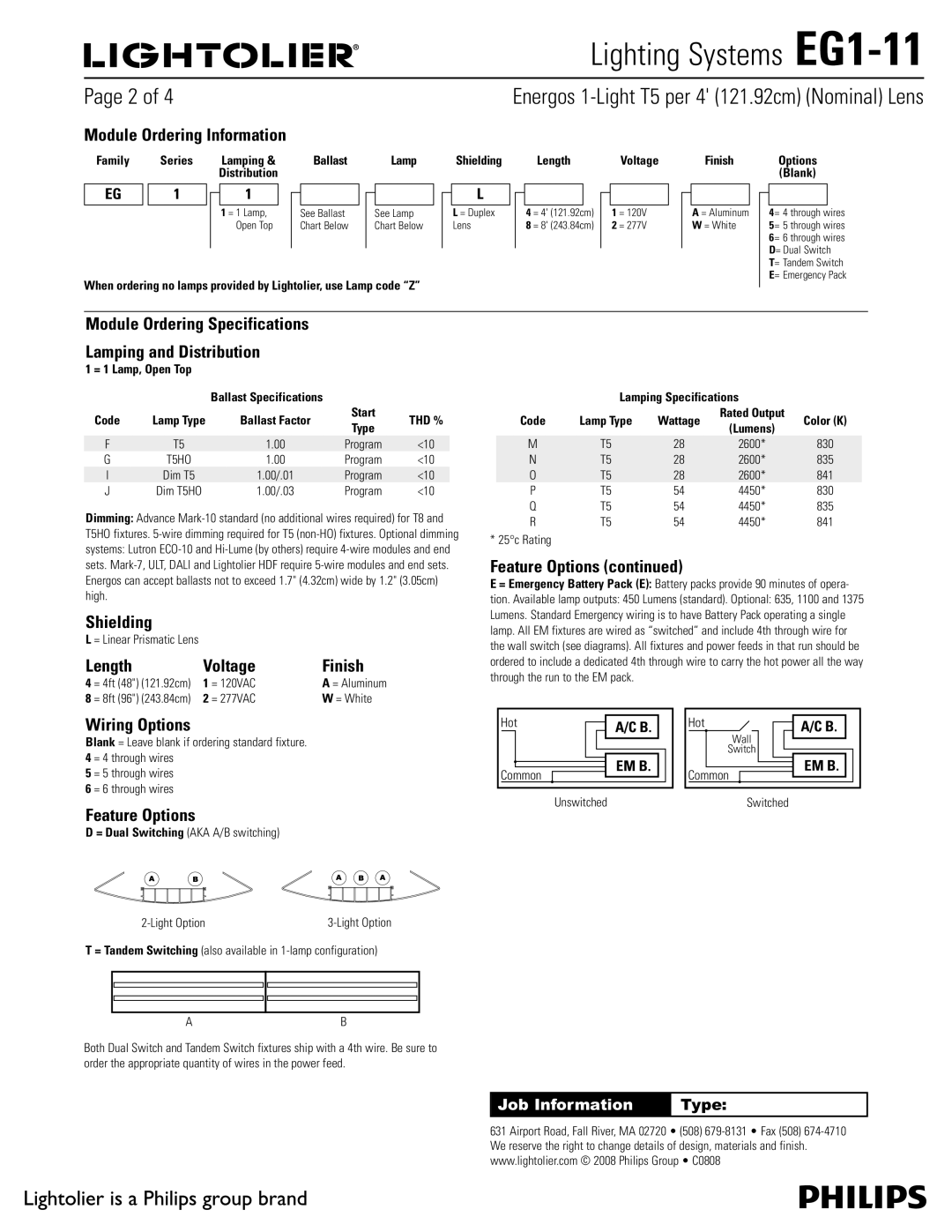 Lightolier EG1-11 Module Ordering Information, Module Ordering Specifications Lamping and Distribution, Shielding 