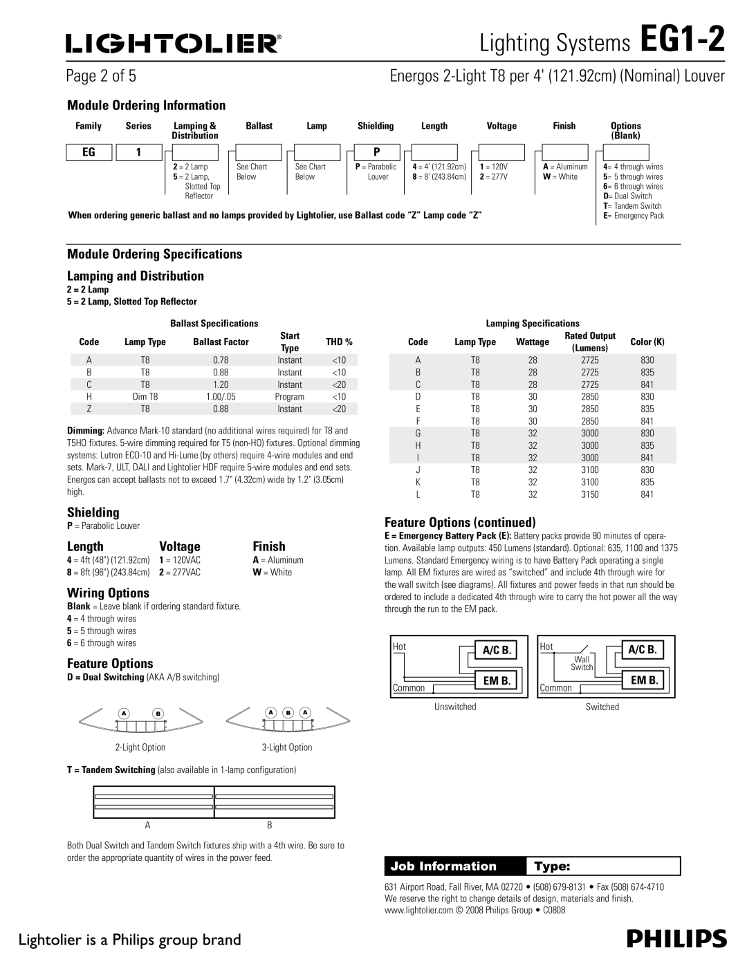 Lightolier EG1-2 Module Ordering Information, Module Ordering Specifications Lamping and Distribution, Shielding 