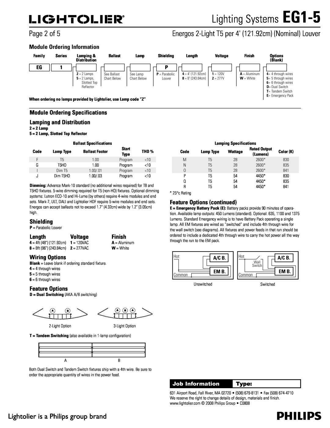 Lightolier specifications 1BHFPG, Lighting Systems EG1-5 