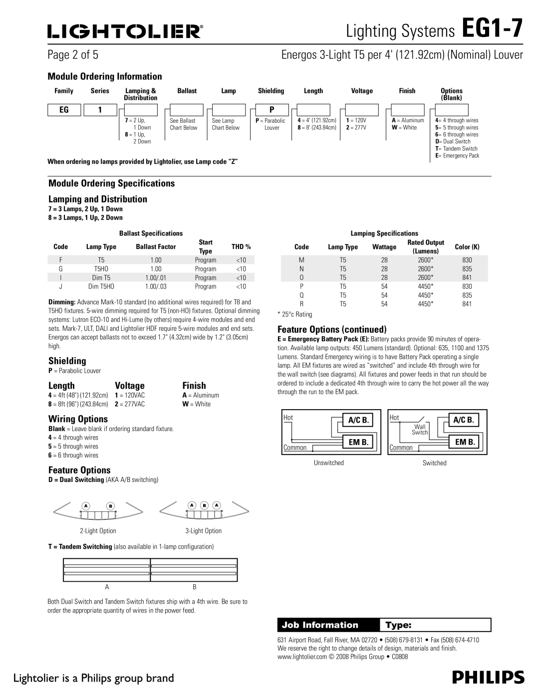 Lightolier EG1-7 Module Ordering Information, Module Ordering Specifications Lamping and Distribution, Shielding 