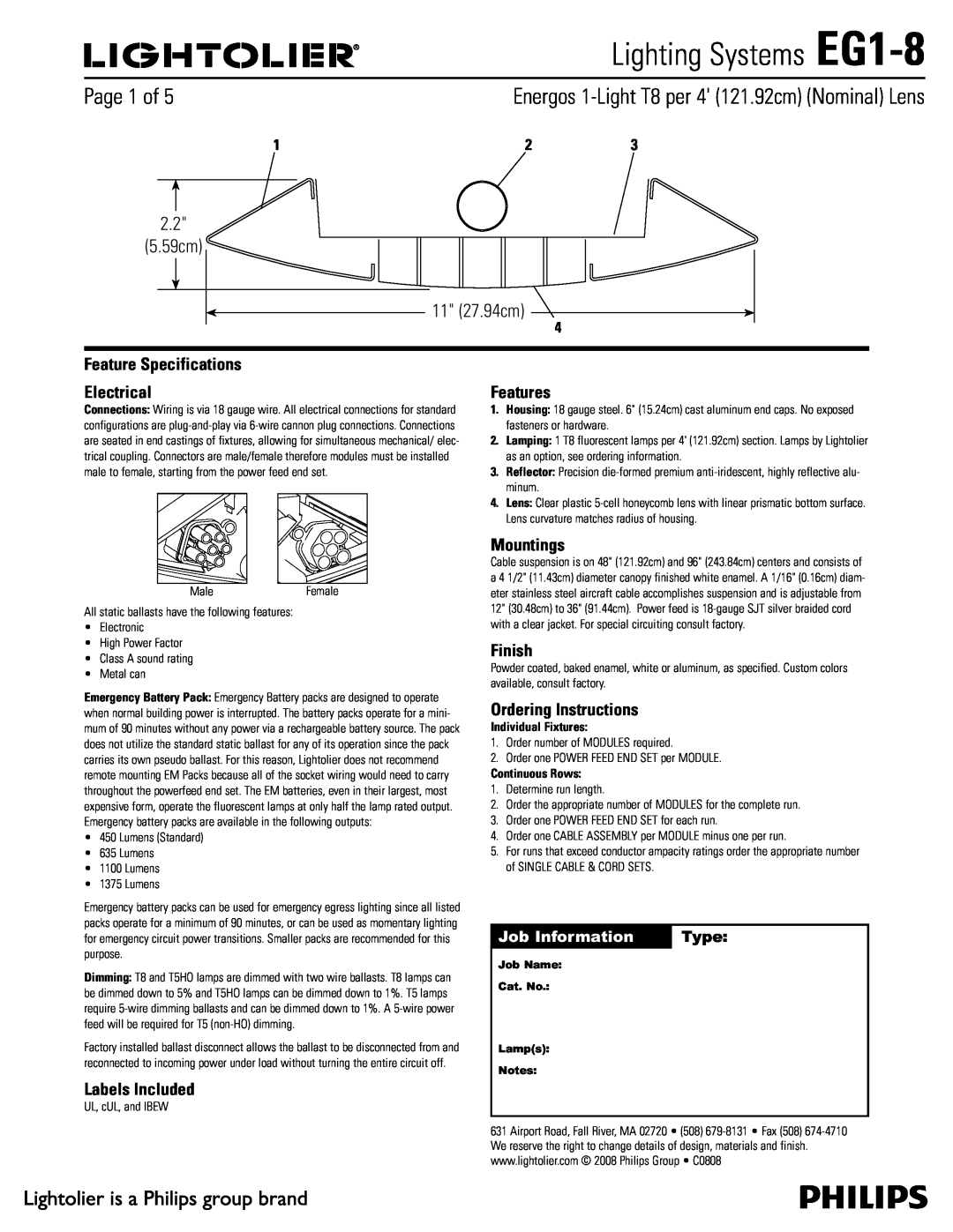 Lightolier specifications Lighting Systems EG1-8,  Dn  Dn, Job Information, Type 