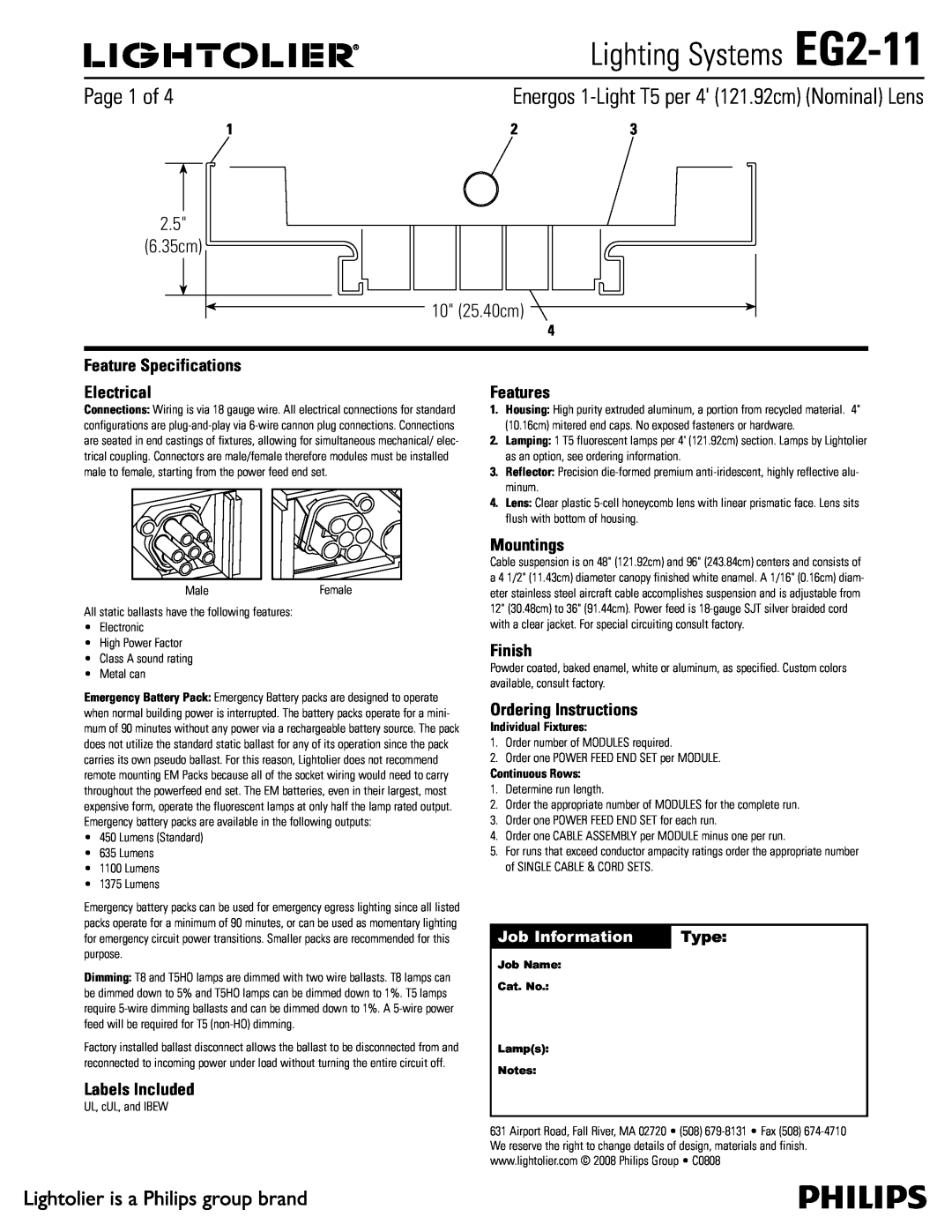 Lightolier specifications Lighting Systems EG2-11,  Dn  Dn, Job Information, Type 
