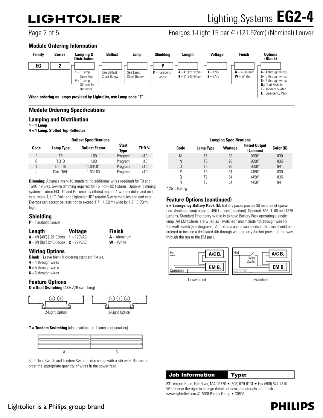 Lightolier EG2-4 Module Ordering Information, Module Ordering Specifications Lamping and Distribution, Shielding 