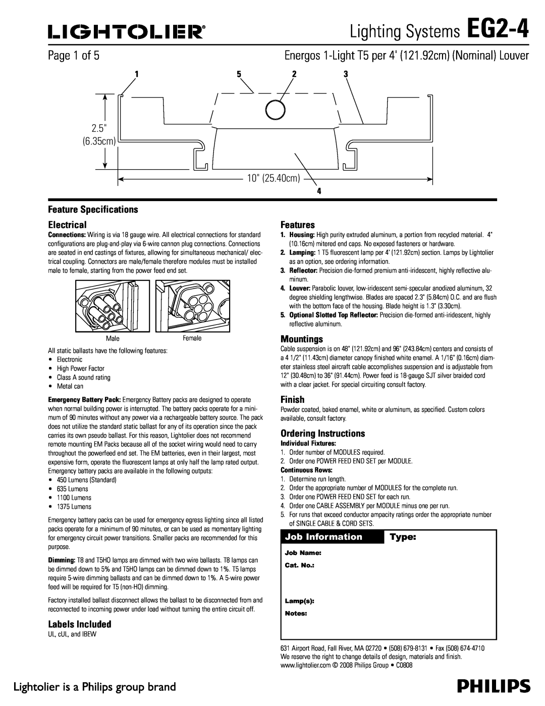Lightolier specifications Lighting Systems EG2-4,  Dn  Dn, Job Information, Type 
