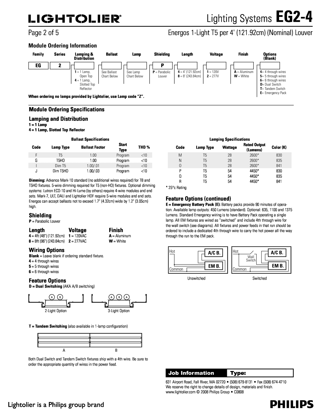 Lightolier specifications 1BHFPG, Lighting Systems EG2-4 