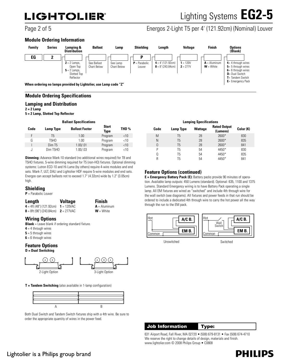 Lightolier EG2-5 Module Ordering Information, Module Ordering Specifications Lamping and Distribution, Shielding 