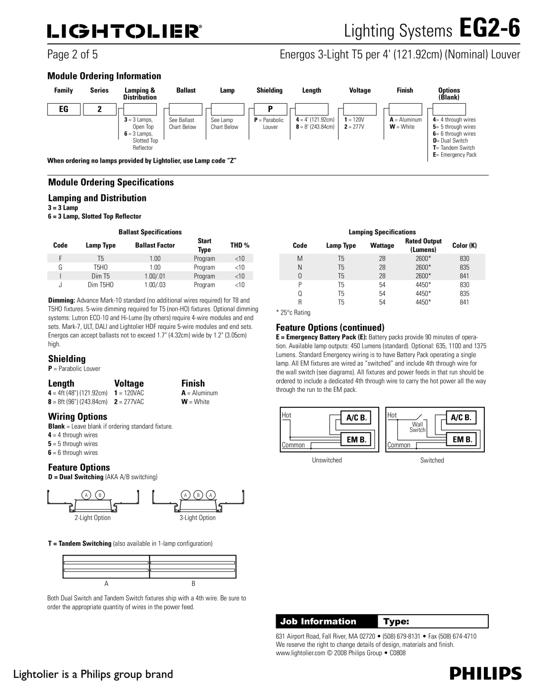 Lightolier EG2-6 Module Ordering Information, Module Ordering Specifications Lamping and Distribution, Shielding 