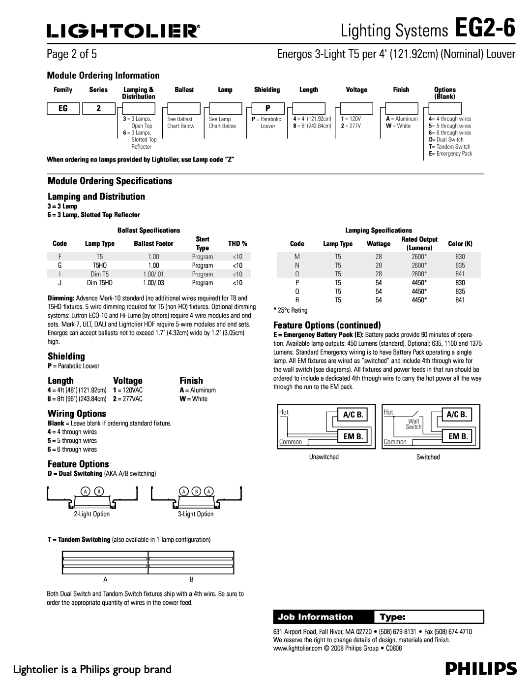 Lightolier specifications 1BHFPG, Lighting Systems EG2-6 