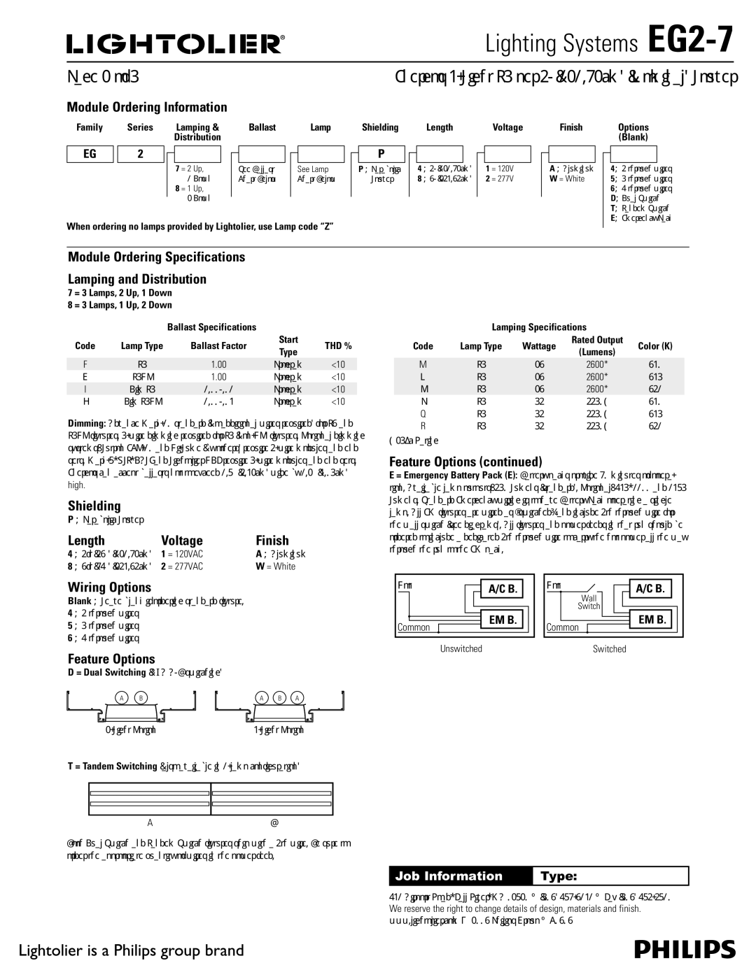 Lightolier EG2-7 Module Ordering Information, Module Ordering Specifications Lamping and Distribution, Shielding 