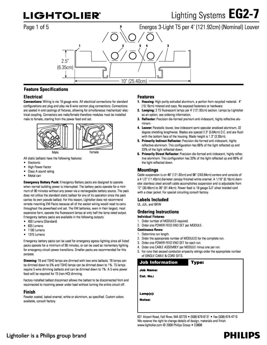 Lightolier specifications Lighting Systems EG2-7, 1BHFPG,  Dn  Dn, Job Information, Type 