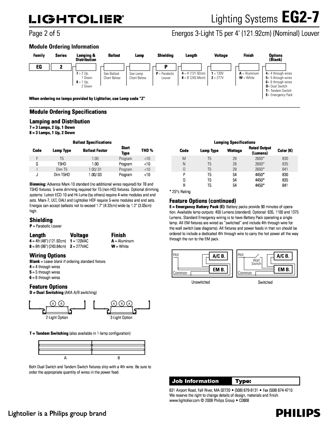 Lightolier specifications 1BHFPG, Lighting Systems EG2-7 