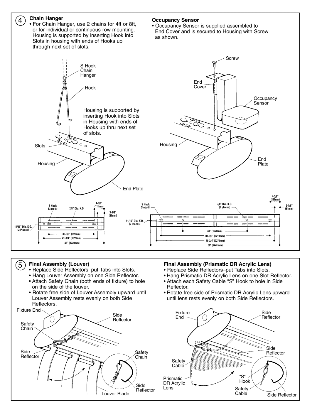 Lightolier Eye-QLB installation instructions Final Assembly Louver, Final Assembly Prismatic DR Acrylic Lens 