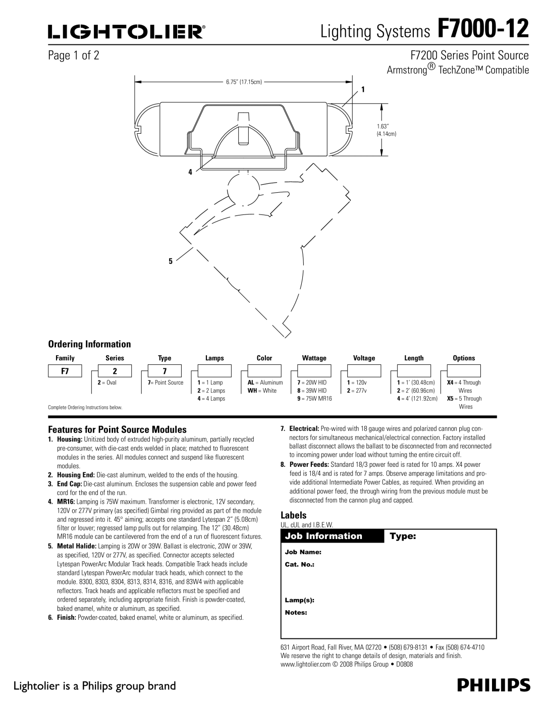 Lightolier manual Lighting Systems F7000-12, 1BHFPG, Armstrong TechZone Compatible, Labels 